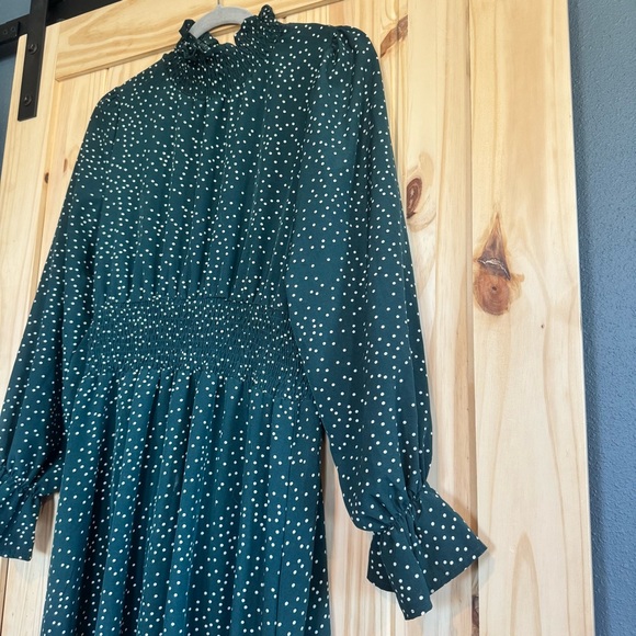 Green & White Long Sleeve High Neck Polka Dot Dress Size Large - Picture 10 of 12